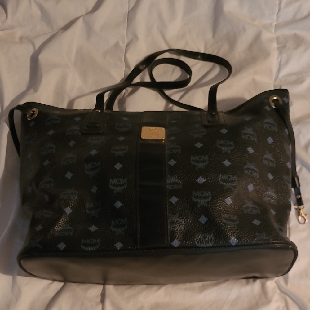 MCM Black and Gold Tote with Logo Pattern - Picture 1 of 8